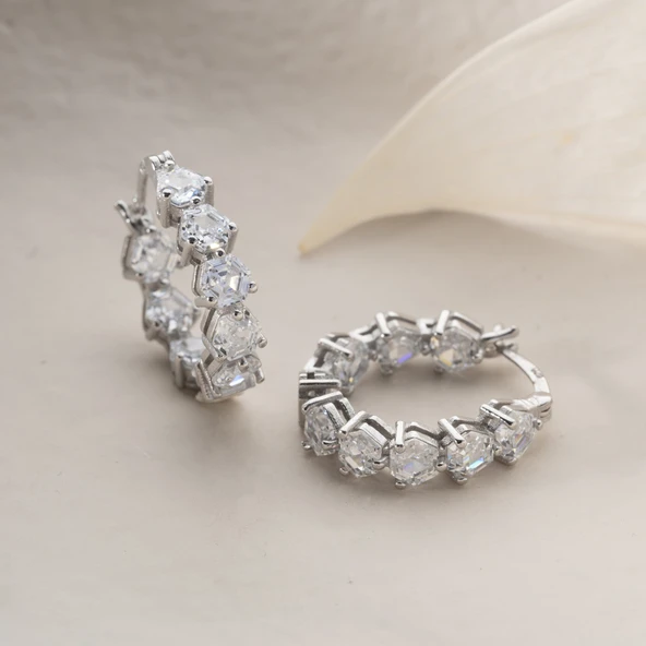 Vaoov 925 Ayar Gümüş Sırataşlı Halka Küpe - Resim 2