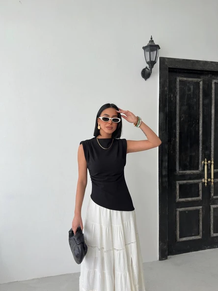 VATKALI DİK YAKALI CREP BLUZ - 3