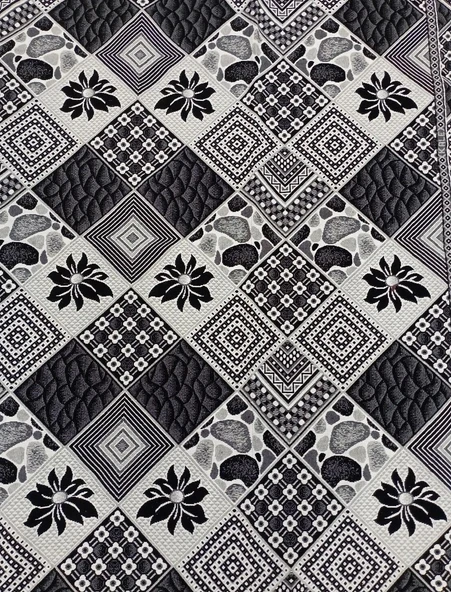 Dokuma Savan Halı Örtüsü 9 m2 230x330 cm Siyah Beyaz Çiçekli - 2