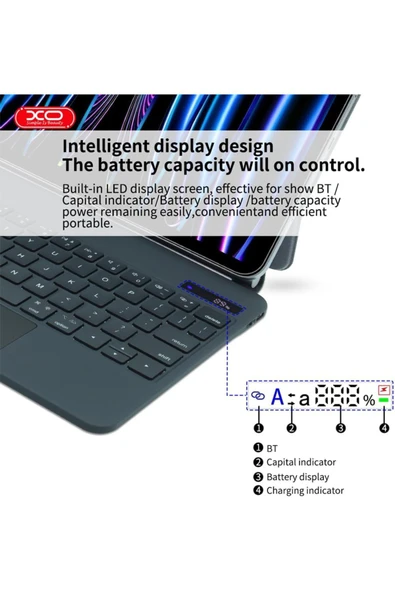 Xo Kablosuz Klavye KB09 - iPad 10.9''/11'' Uyumlu, Touchpad’li, Dijital Ekranlı, Türkçe Q, Şarjlı - Resim 4