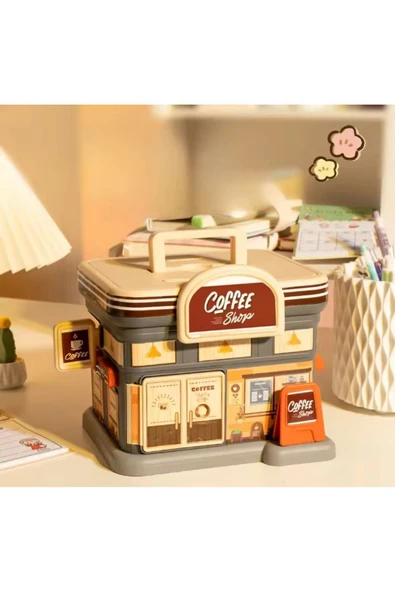 Coverzone Coffee Shop Tasarımlı Metal Ve Kağıt Para Kumbarası Dekoratif Hediyelik Ev Süsü - Resim 5