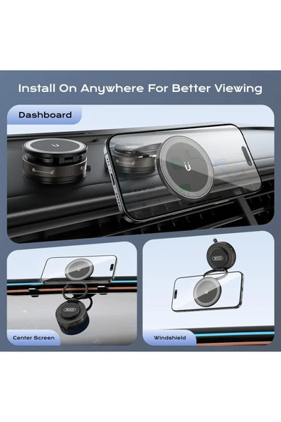 Xo Vakumlu Manyetik Araba Telefon Tutucu – 360° Döner, Katlanabilir, Güçlü Vantuzlu Stand C177 - Resim 2