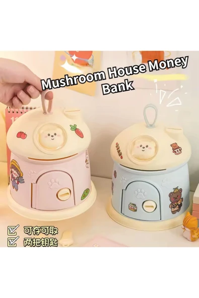 Coverzone Pofuduk Ayıcık Tasarımlı Metal Ve Kağıt Para Kumbarası Dekoratif Hediyelik Çocuk Odası Süsü Mavi - Resim 3