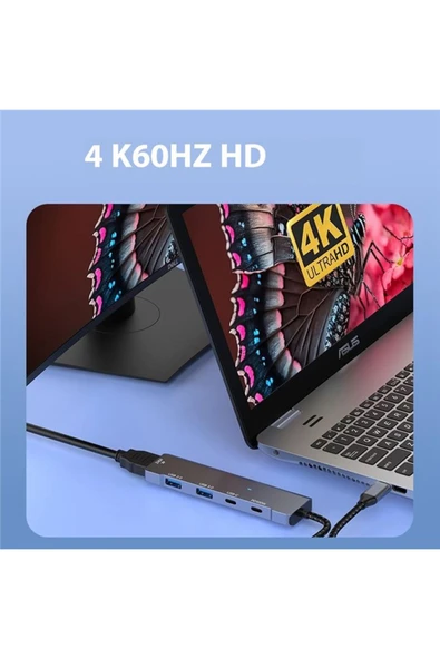 Coverzone Type-C Adaptör - HDMI, USB 3.0, USB 2.0 ve PD 100W 5Gbps Veri Transferi, 4K@60Hz HDMI Çıkışı CZ-336 - Resim 5