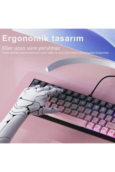 Coverzone 65% Kablolu Hotswap Mekanik Oyun Klavyesi,68 Tuşlu Anti-Ghosting AJAZZ AK680 Pembe | Brown Switch - Resim 6