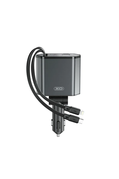Xo CC62 Araç Hızlı Şarj Cihazı,104W,Type-C 65W Hızlı Şarj,Lightning Kablo,Type-C-Usb Giriş,Siyah ürün görseli