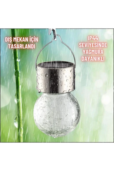 Coverzone Solar Bahçe Lambası,Kırık Cam Desenli Kristal Top,Sarı Işık,200 mAh,Bahçe,Ev,Etkinlik Dekorasyon,042 - 7