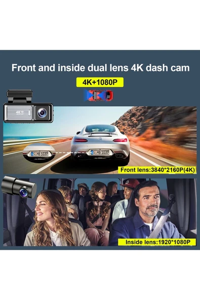 Coverzone Mini Çift Lensli WiFi GPS Dash Kamera - 4K Ön Kamera & 1080P Arka Kamera, Gece Görüşü M6 - Resim 2