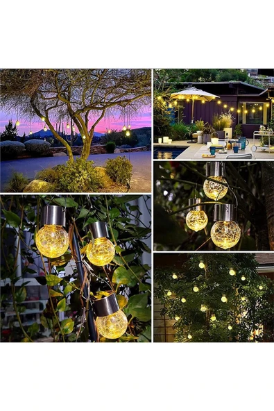 Coverzone Solar Bahçe Lambası,Kırık Cam Desenli Kristal Top,Sarı Işık,200 mAh,Bahçe,Ev,Etkinlik Dekorasyon,042 ürün görseli
