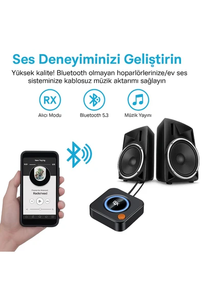 Coverzone HI-FI için Bluetooth Adaptörü, Hoparlörler için Bluetooth Alıcısı (3,5 mm AUX, RCA, TF, NFC) C52 - Resim 2