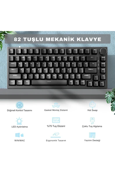 Coverzone Beyaz Işıklı Hot Swap Kablolu Mekanik Oyun Klavyesi Ajazz AK820 Kırmızı Switch - Resim 5