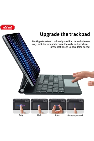 Xo Kablosuz Klavye KB09 - iPad 10.9''/11'' Uyumlu, Touchpad’li, Dijital Ekranlı, Türkçe Q, Şarjlı - Resim 3