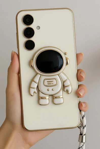 Coverzone Samsung Galaxy A16 ile Uyumlu Ipli Boyun Askılı Astronot Figürlü Kılıf Pastel Renkli Kılıf ürün görseli