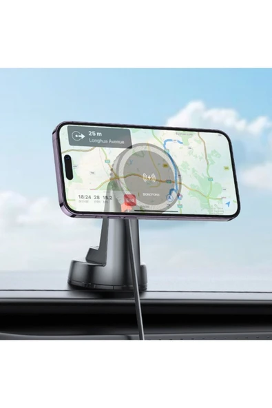 Borofone Magsafe ile Uyumlu Araç Telefon Tutucu 5W/7.5W/10W/15W Hızlı Şarj Desteği iPhone ile Uyumlu BH208 - Resim 2