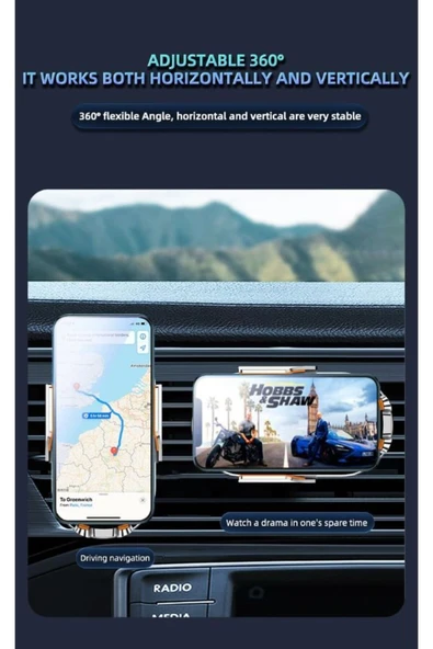 Coverzone Kablosuz Araç İçi Cep Telefonu Şarj 2in1 Telefon Tutucu ve Şarj Araç 4.7-7.2 inç Uyumlu C12 - Resim 4