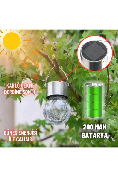 Coverzone Solar Bahçe Lambası,Kırık Cam Desenli Kristal Top,Sarı Işık,200 mAh,Bahçe,Ev,Etkinlik Dekorasyon,042 - 3