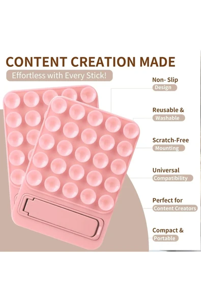 Coverzone Dikdörtgen Vantuzlu Telefon Tutucu Stand Olan Silikon Yumuşak Telefon Standı Geniş Kullanım Alanı - Resim 3