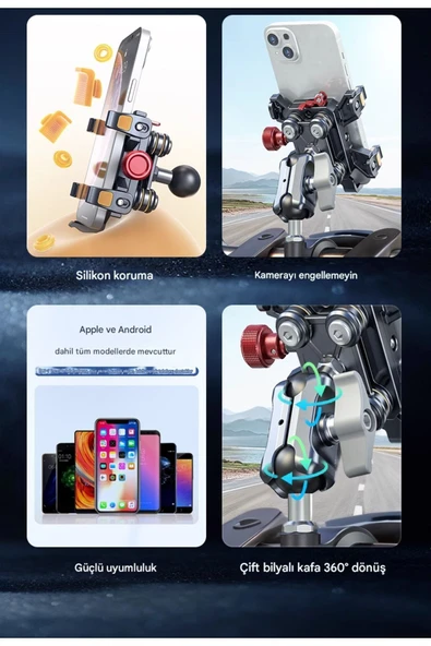 Coverzone Profesyonel Gidon Telefon Tutucu TX02 - Alüminyum Alaşım, Suya Dayanıklı, Bisiklet & Motosiklet - Resim 5