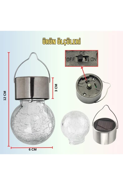 Coverzone Solar Bahçe Lambası,Kırık Cam Desenli Kristal Top,Sarı Işık,200 mAh,Bahçe,Ev,Etkinlik Dekorasyon,042 - 6
