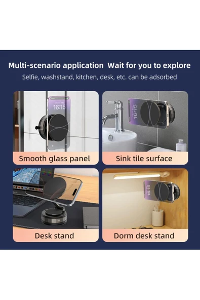 Xo Magsafe Uyumlu Araç Telefon Tutucu – Güçlü Manyetik Vakumlu, 360° Ayarlı Stand, iPhone C176 - Resim 3