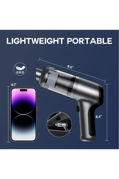 Coverzone Araba Süpürgesi Kablosuz,3'ü 1 Arada Şarj Edilebilir Süpürge,18000 PA Fırçasız Motor,4000mAh,LT-126 - Resim 7