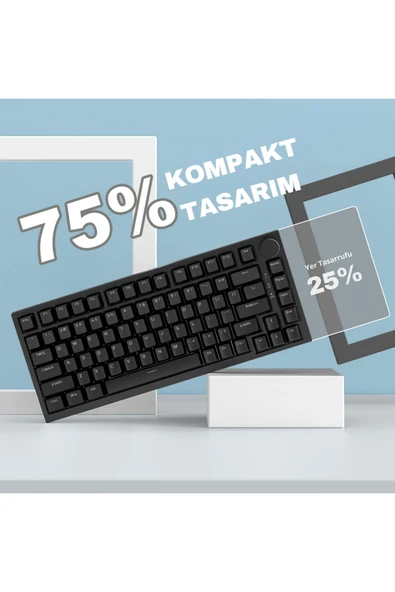 Coverzone Beyaz Işıklı Hot Swap Kablolu Mekanik Oyun Klavyesi Ajazz AK820 Kırmızı Switch - Resim 7