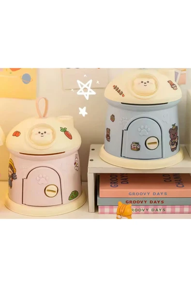 Coverzone Pofuduk Ayıcık Tasarımlı Metal Ve Kağıt Para Kumbarası Dekoratif Hediyelik Çocuk Odası Süsü Mavi ürün görseli