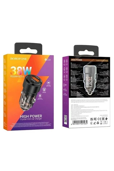Borofone Araç Çakmak Şarj 38W Dual Port PD20W + QC3.0 Yüksek Tablet Telefon ve Şarj Araba Çakmak Şarj BZ20 ürün görseli