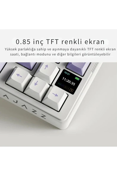 Coverzone Ajazz AKS-075 Ergonomik Tasarım, TFT Ekranlı 3 Modlu Mekanik Klavye Mavi - Gift Switch - Resim 4