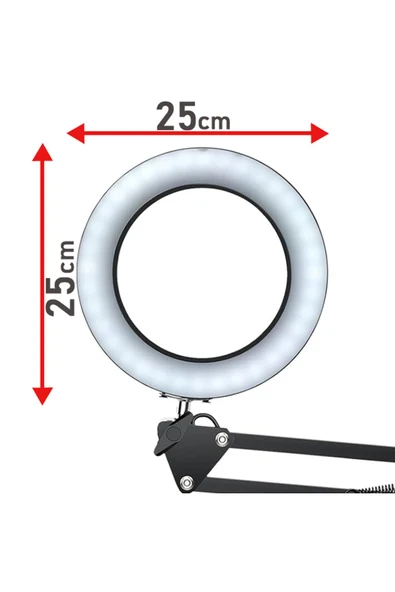 Coverzone Kıskaçlı Yuvarlak Işık 10 inç (25cm) Stüdyo Işık Youtuber Twich Kick Yayıncı Işığı NB55 - Resim 4