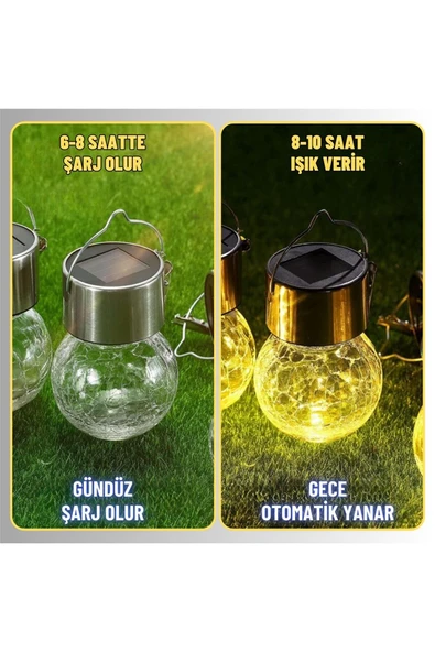 Coverzone Solar Bahçe Lambası,Kırık Cam Desenli Kristal Top,Sarı Işık,200 mAh,Bahçe,Ev,Etkinlik Dekorasyon,042 - 5