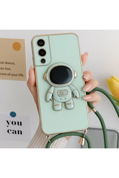 Coverzone Samsung Galaxy A16 ile Uyumlu Ipli Boyun Askılı Astronot Figürlü Kılıf Pastel Renkli Kılıf ürün görseli