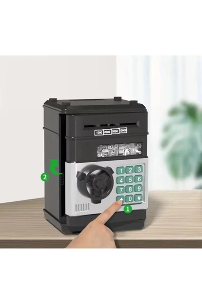 Coverzone Melodili ATM Metal Ve Kağıt Para Kumbarası Şİfreli Para Biriktirme Alışkanlığı Dekoratif Hediyelik - 2