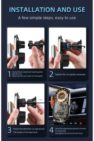 Coverzone Kablosuz Araç İçi Cep Telefonu Şarj 2in1 Telefon Tutucu ve Şarj Araç 4.7-7.2 inç Uyumlu C12 - Resim 2