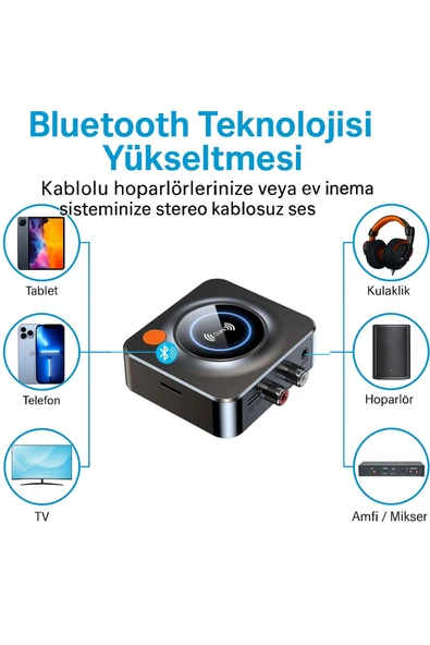 Coverzone HI-FI için Bluetooth Adaptörü, Hoparlörler için Bluetooth Alıcısı (3,5 mm AUX, RCA, TF, NFC) C52 - Resim 4