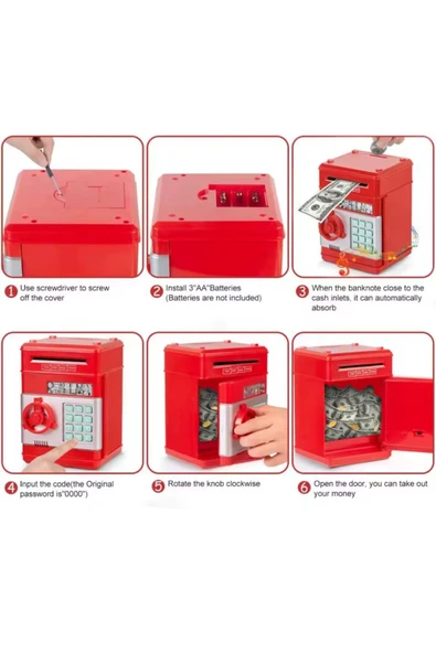 Coverzone Melodili ATM Metal Ve Kağıt Para Kumbarası Şİfreli Para Biriktirme Alışkanlığı Dekoratif Hediyelik - Resim 3