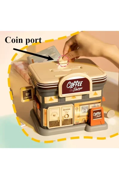 Coverzone Coffee Shop Tasarımlı Metal Ve Kağıt Para Kumbarası Dekoratif Hediyelik Ev Süsü - Resim 2