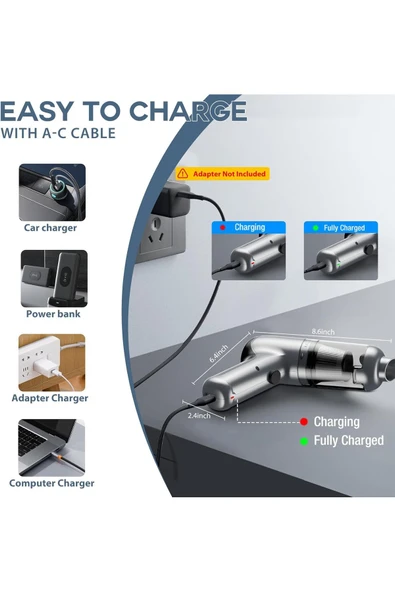 Coverzone Araba Süpürgesi Kablosuz,3'ü 1 Arada Şarj Edilebilir Süpürge,18000 PA Fırçasız Motor,4000mAh,LT-126 - Resim 5