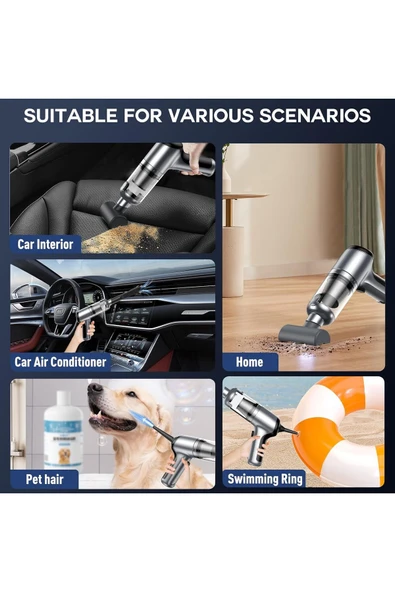 Coverzone Araba Süpürgesi Kablosuz,3'ü 1 Arada Şarj Edilebilir Süpürge,18000 PA Fırçasız Motor,4000mAh,LT-126 - Resim 6