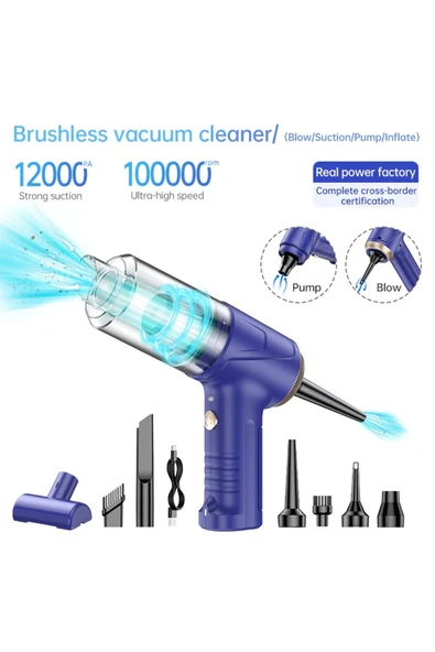 Coverzone Kablosuz Araba Süpürge Dahili Işık Şarj Edilebilir Süpürge, 12000 PA Fırçasız Motor 4000mAh LT-145 - Resim 5