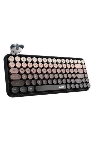 Coverzone Kablosuz Klavye - Bluetooth, Retro, Yuvarlak Tuşlu, Kedi Süs Aksesuarı, Sessiz AJAZZ AJ308i ürün görseli