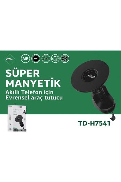 Coverzone Manyetik Araç Telefon Tutucu - 360° Dönebilen, Klipsli, iPhone Uyumlu TD-H7541 - Resim 3