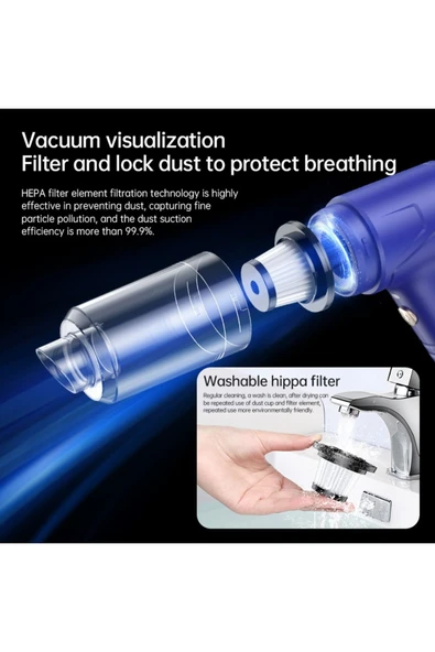 Coverzone Kablosuz Araba Süpürge Dahili Işık Şarj Edilebilir Süpürge, 12000 PA Fırçasız Motor 4000mAh LT-145 - Resim 6