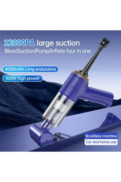 Coverzone Kablosuz Araba Süpürge Dahili Işık Şarj Edilebilir Süpürge, 12000 PA Fırçasız Motor 4000mAh LT-145 - Resim 3