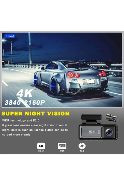 Coverzone Mini Çift Lensli WiFi GPS Dash Kamera - 4K Ön Kamera & 1080P Arka Kamera, Gece Görüşü M6 - Resim 4