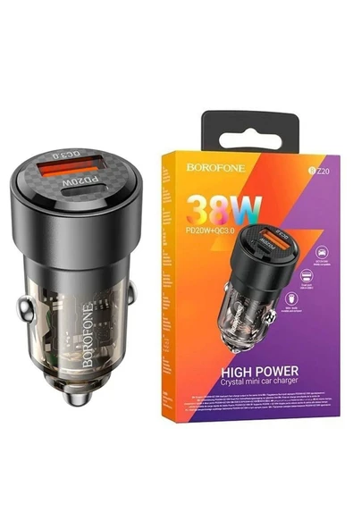 Borofone Araç Çakmak Şarj 38W Dual Port PD20W + QC3.0 Yüksek Tablet Telefon ve Şarj Araba Çakmak Şarj BZ20 - Resim 6