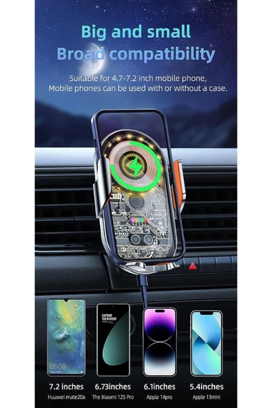 Coverzone Kablosuz Araç İçi Cep Telefonu Şarj 2in1 Telefon Tutucu ve Şarj Araç 4.7-7.2 inç Uyumlu C12 - Resim 3