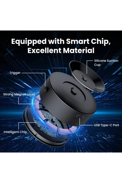 Xo Otomatik Vantuzlu Direksiyon Torpido Konsol Ekran Mıknatıslı Metal Araç İçi Telefon Tutucu C155 - Resim 5