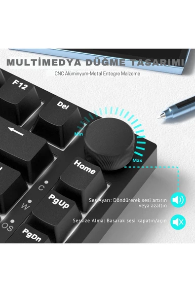 Coverzone Beyaz Işıklı Hot Swap Kablolu Mekanik Oyun Klavyesi Ajazz AK820 Kırmızı Switch - Resim 6