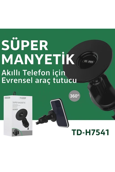 Coverzone Manyetik Araç Telefon Tutucu - 360° Dönebilen, Klipsli, iPhone Uyumlu TD-H7541 - Resim 4